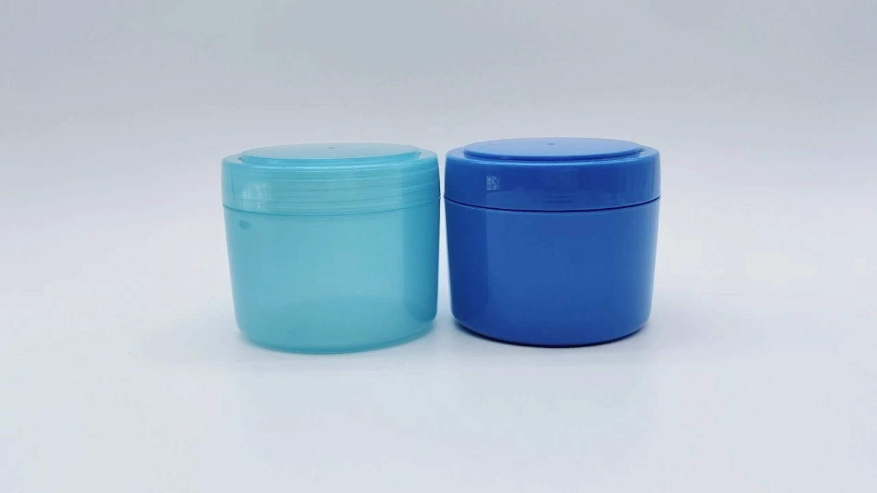 Glamorous 200 g blauer, durchscheinender zylindrischer Cremetiegel aus PP 1