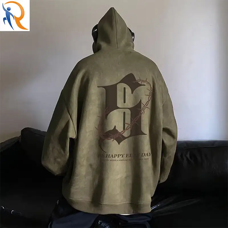 Suede hoodie men's new fall American high street fashion brand heavy loose large size casual hoodie coat 1