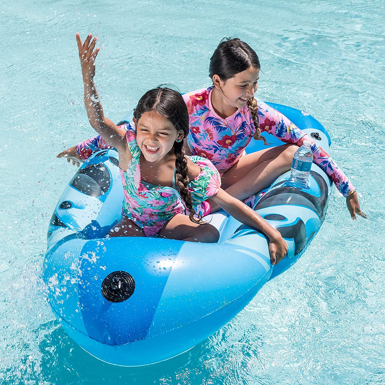 Bateau gonflable pour piscine, flotteur pour enfants, jouets aquatiques d'été, radeau de détente avec fond bleu 2