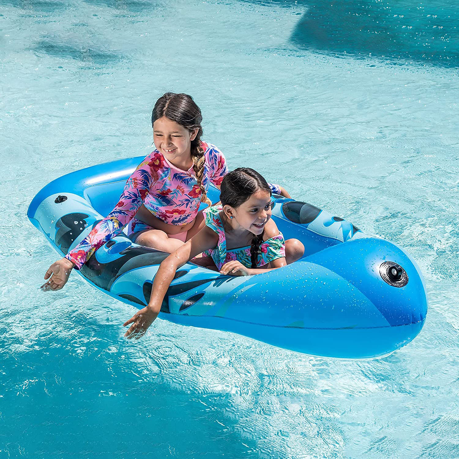 Bateau gonflable pour piscine, flotteur pour enfants, jouets aquatiques d'été, radeau de détente avec fond bleu 3