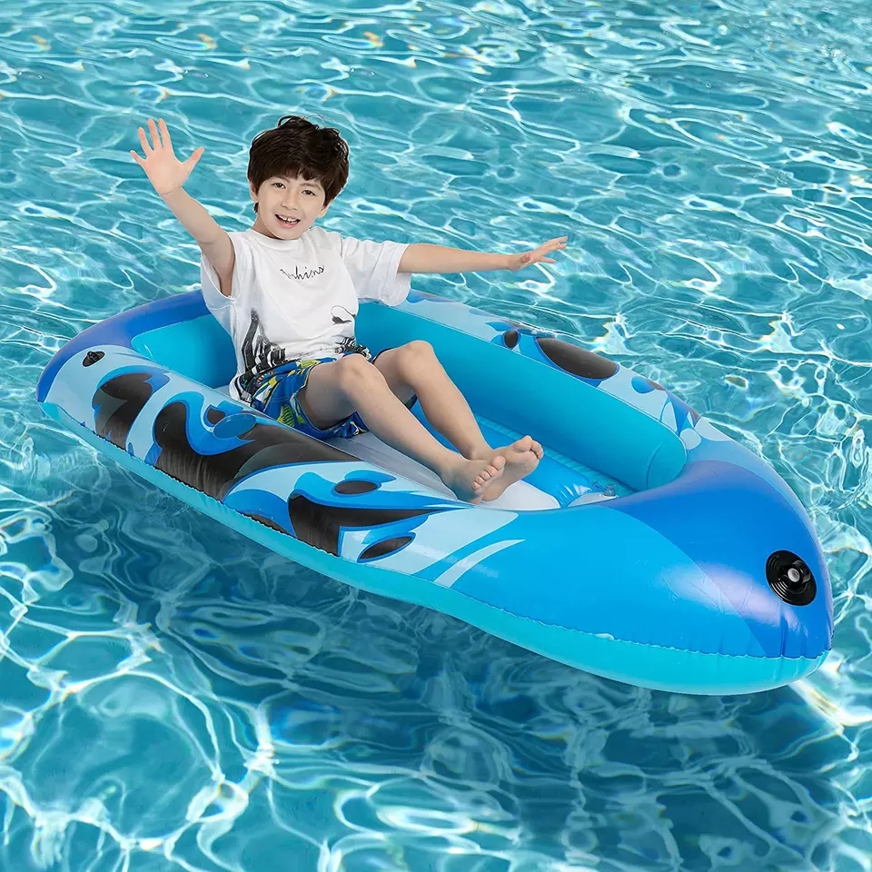 Bateau gonflable pour piscine, flotteur pour enfants, jouets aquatiques d'été, radeau de détente avec fond bleu 4