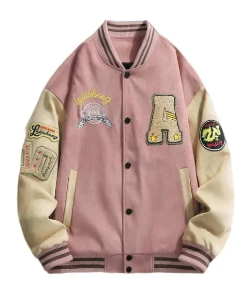 Pink Women's Bomber Jacket with Embroidered Letters 1