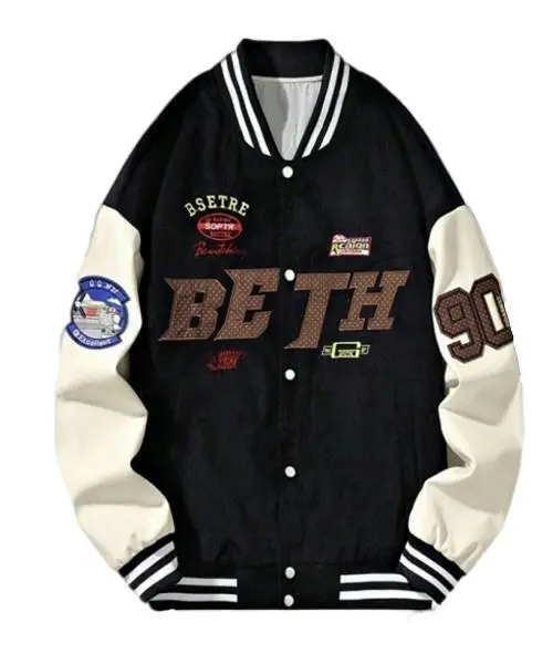 Chaqueta bomber con letras en blanco y negro para mujer 1