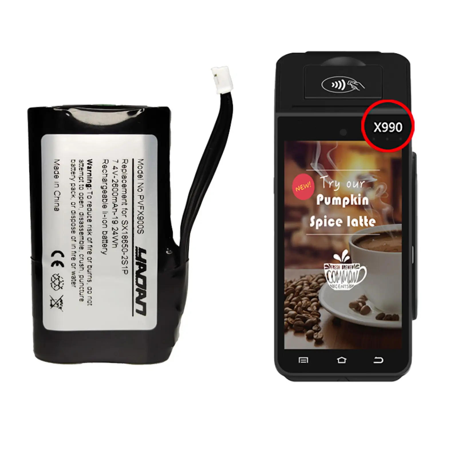 Сменный литий-ионный аккумулятор Verifone X970 X990 7,4 В, 2600 мАч SX18650-2S1P 1