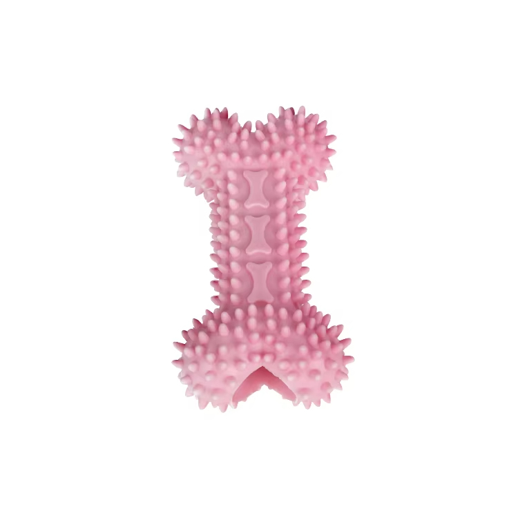 Pink-Macaroon Color Spiked Bone-Shaped Pet Toy for Indoors&Outdoors Chewing Pets Playing in Daily Life 1