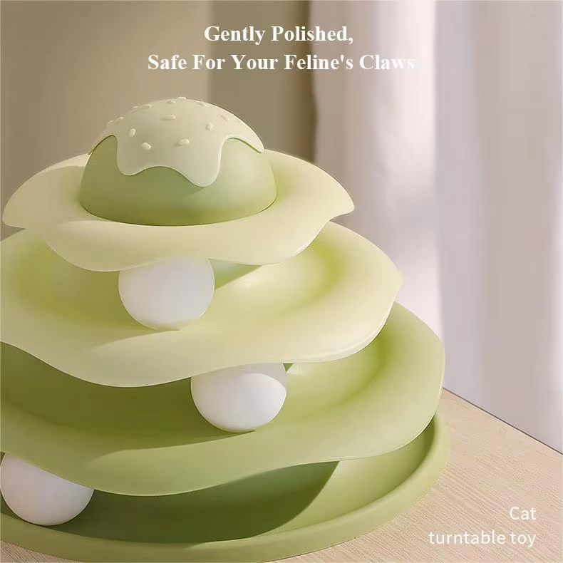 Green- Eco-Friendly Interactive Turntable Ball Self-Pleasure Cat Toy for Boredom Relief Handy Plastic Pet Supplies for Cats and Dogs 1