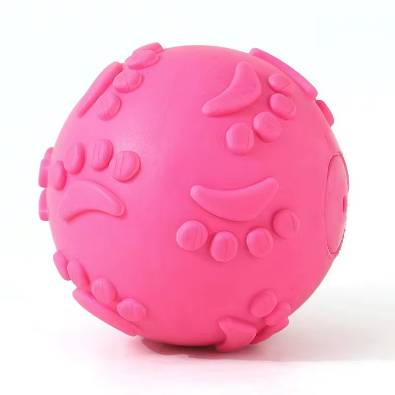 Pink-Pet supplies Squeaker Dog Chew Toy Ball Indestructible Chew Toy For Dogs Footprint TPR Dog toy Ball 1