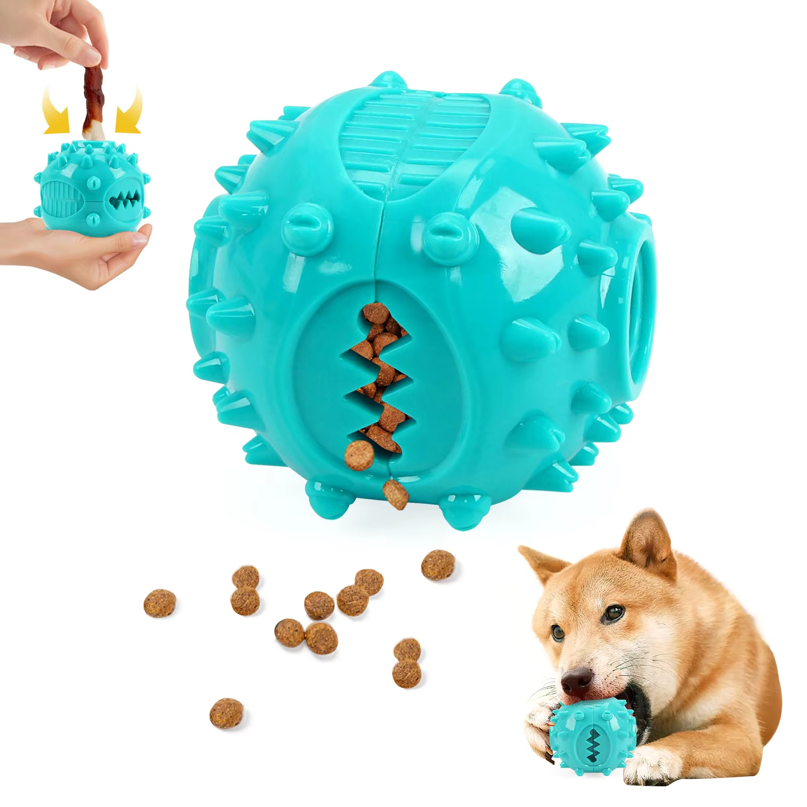 Blue-New Pet Puppy Chew Toy Teether Ball Durable Dog Toy Ball for Food Dripping Essential Pet Supplies 1