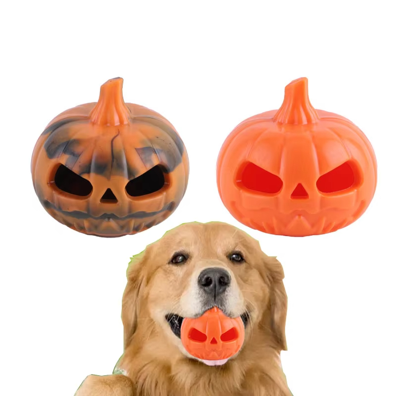 Dark Orange Gradient-Colored Pumpkin Rubber Dog Toys Halloween Pet Chew Toys Interactive Dog Toy 1