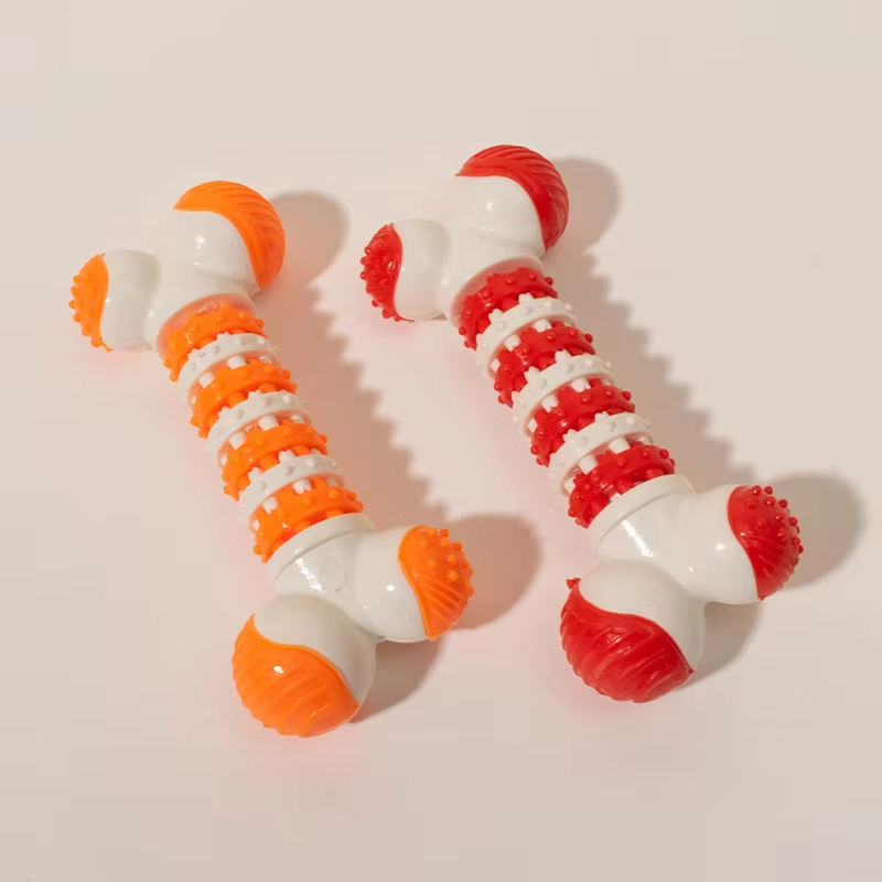 Orange-New Rubber Anti-bite Durable Toxic Free Bone Dog Chew Toy Teeth Cleaning Pet Feeder 1