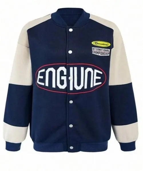 Women's Blue and White Letters Bomber Jacket 1