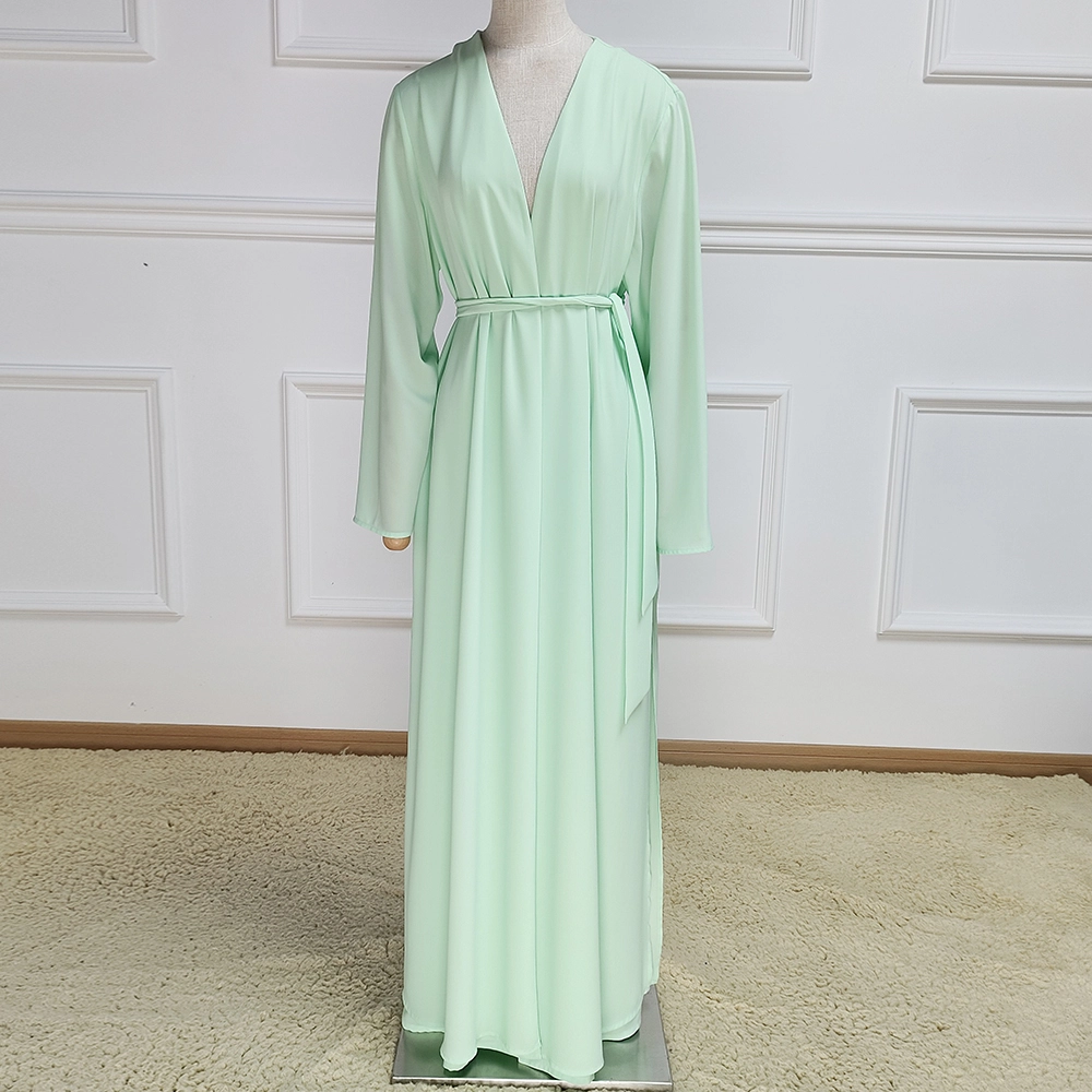 Abaya ouverte de couleur personnalisée avec une cravate, vêtements islamiques modestes de dubaï pour femmes musulmanes, 2024 1