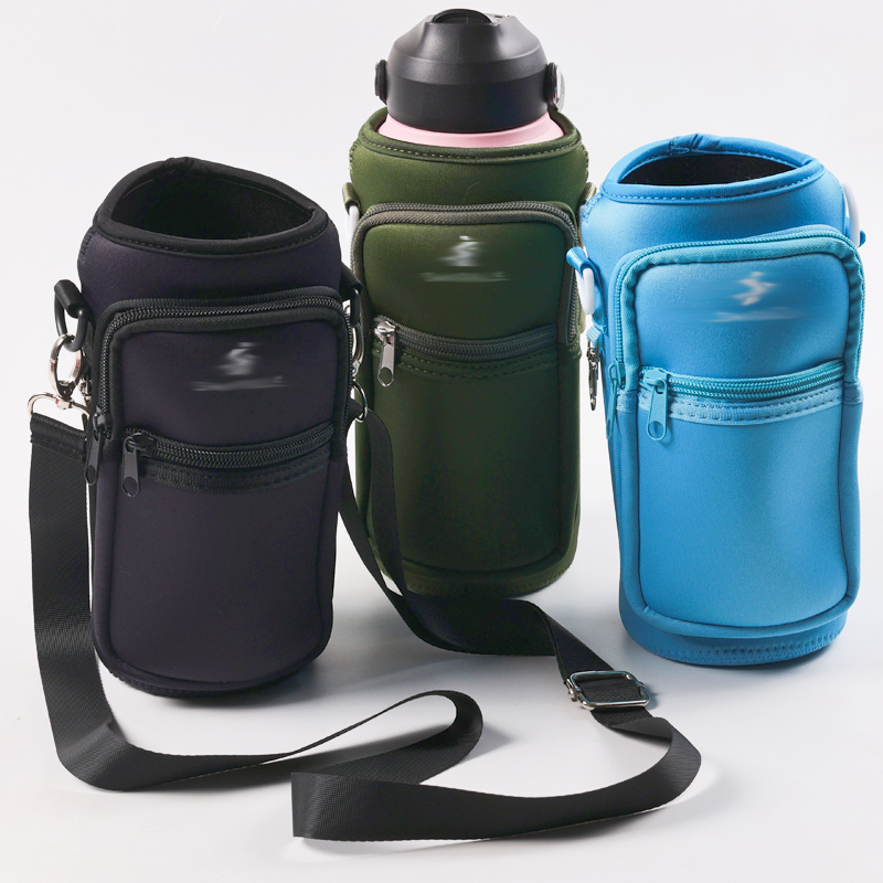 Porte-bouteille d'eau en néoprène personnalisé LOVECOLOUR avec poche pour téléphone à fermeture éclair 1