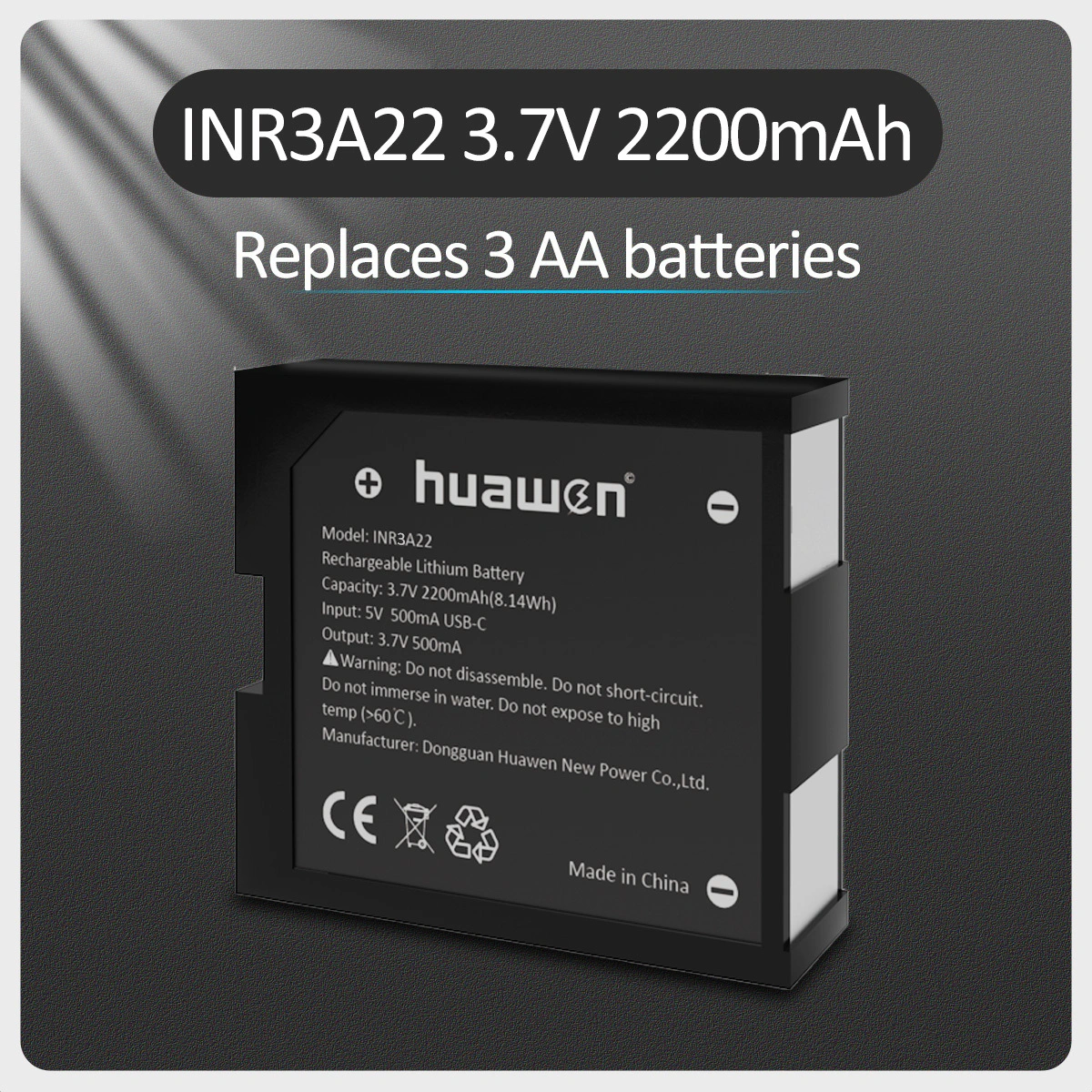 INR3A22 2200mAh Rechargeable Battery Replace 3 Units AA Alkaline/Ni-Cd/Ni-MH Battery 1