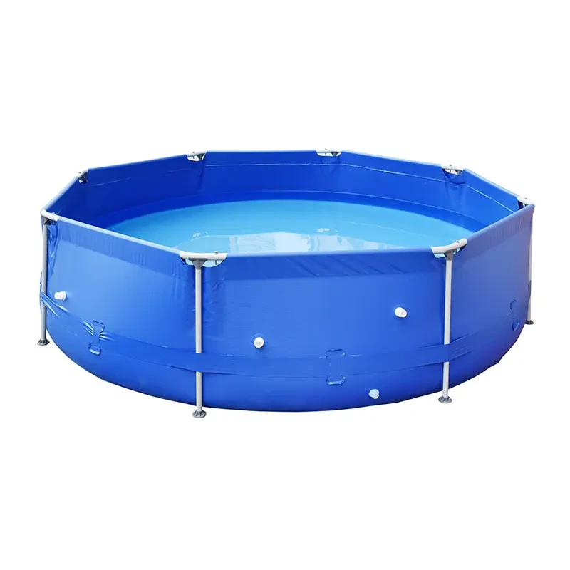 Ground round Family Swimming Pool with Large Metal Frame Summer Backyard Entertainment 1