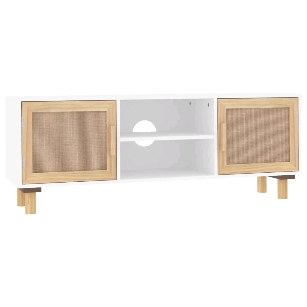 Meuble TV en bois avec étagères de rangement et gestion des câbles 1