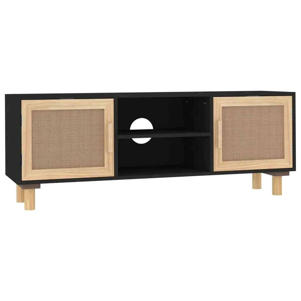 Meuble TV en bois rotin noir 105x30x40 cm MDF 1