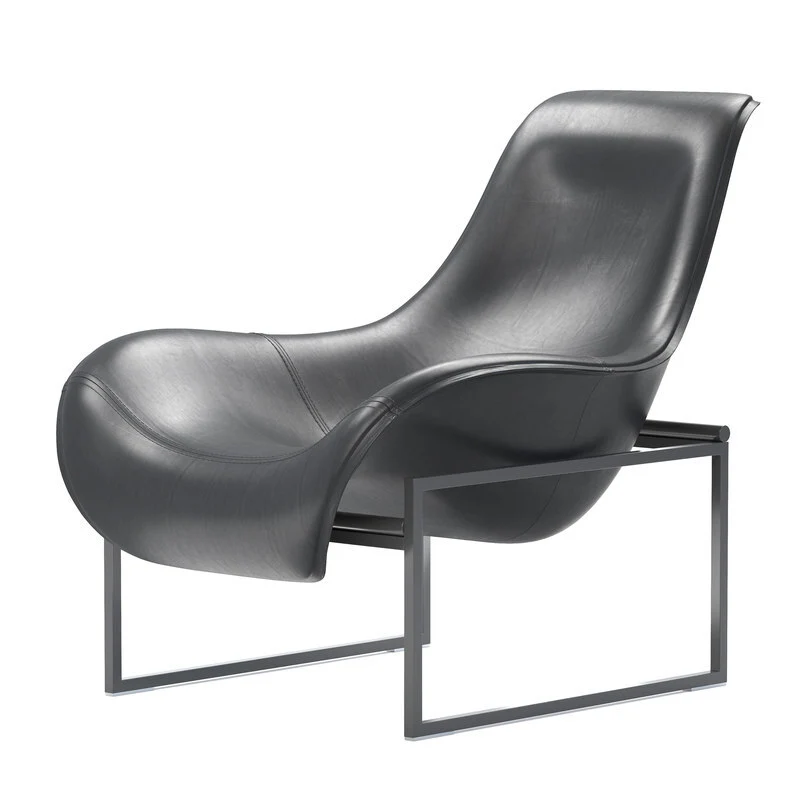 Mid-Century Classical Hotel Luxury Black Leather Upholstered Arm Chair Relax Leisure Mart Living Room Chaise Lounge Chair 1