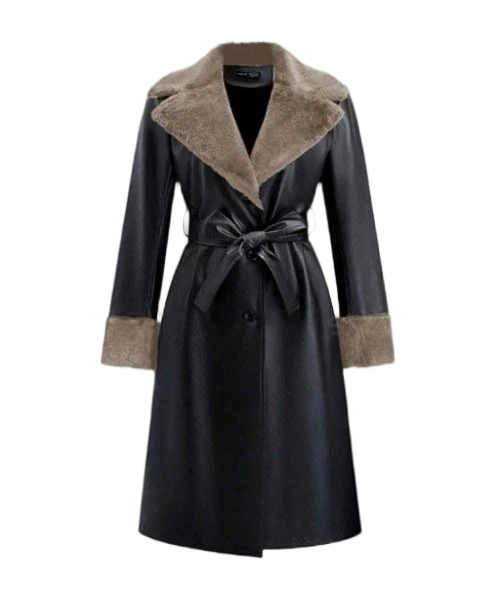 Women's Leather and Fleece Trench Coat 1