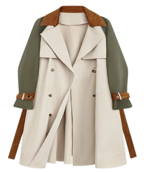 Women's Beige Splicing Trench Coat for Stylish Layering 1