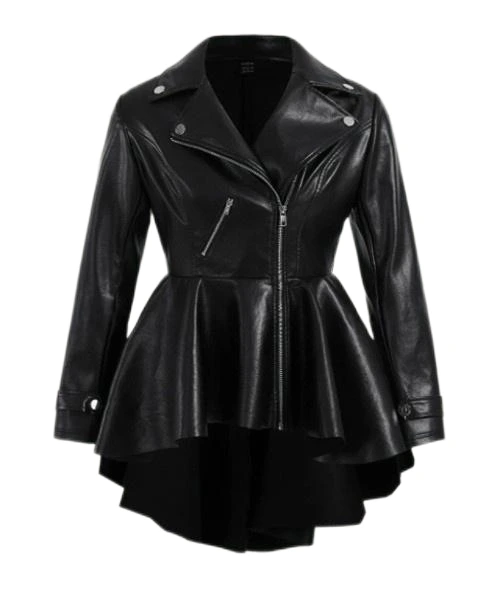 Classic Black Faux Leather Coat with Dress Style 1