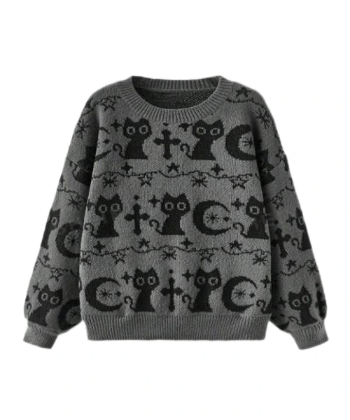 Women's Grey Cartoon Sweater 1
