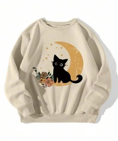 Sudadera de dibujos animados beige para mujer para uso casual 1