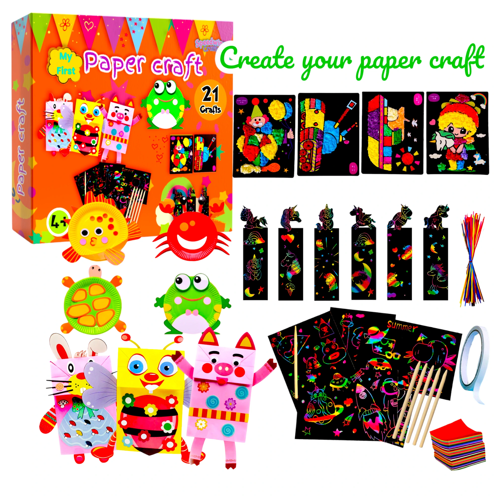 Tier-Bastelsets aus Papier. Lustige Bastelbox für Kleinkinder für Mädchen&Jungen im Vorschulalter 1