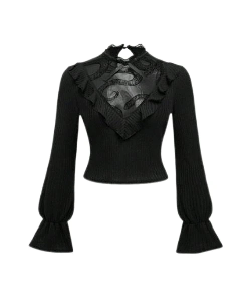 Women's Black Lace Tight Blous Top 1
