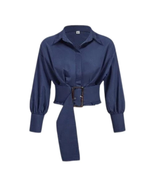 Women's Dark Waist Belt Blous for Professional Look 1