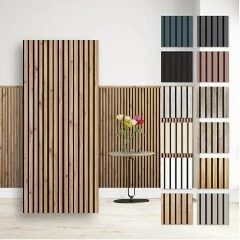 Pannello acustico da parete con doghe in legno, MDF, impiallacciatura fonoassorbente 1