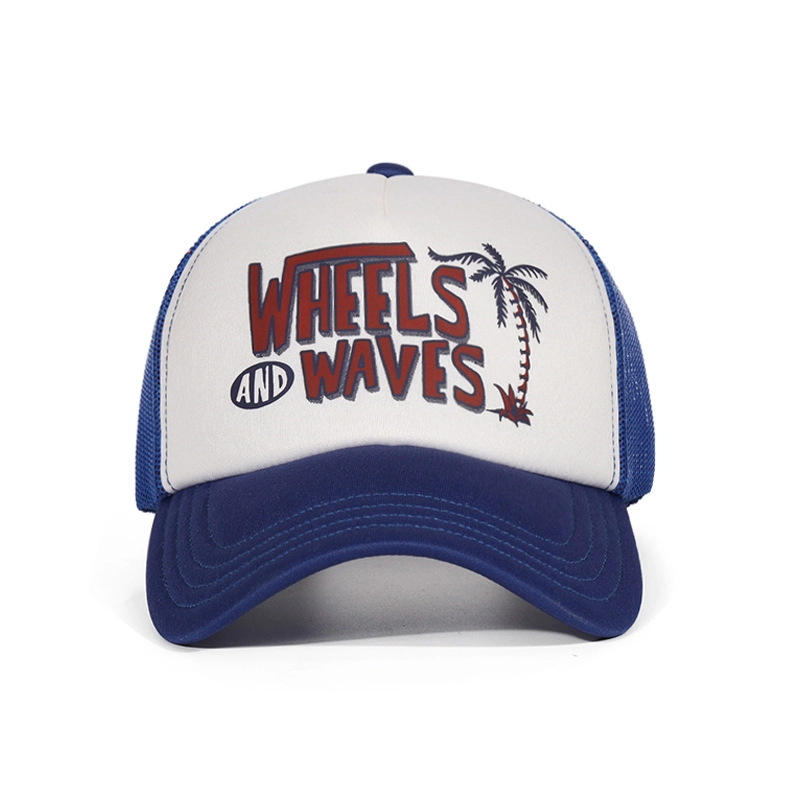 5-Panel-Trucker-Mütze mit gebogener Krempe und A-Frame-Druck aus Schaumstoff-Mesh 1