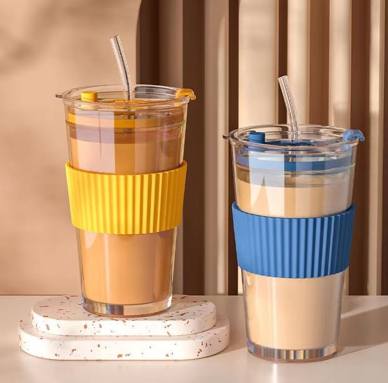 ガラス製品カスタマイズされた昇華ロゴドリンクカップ冷たいアイスビールコーヒー紅茶水タンブラーグラスストロー付き 1