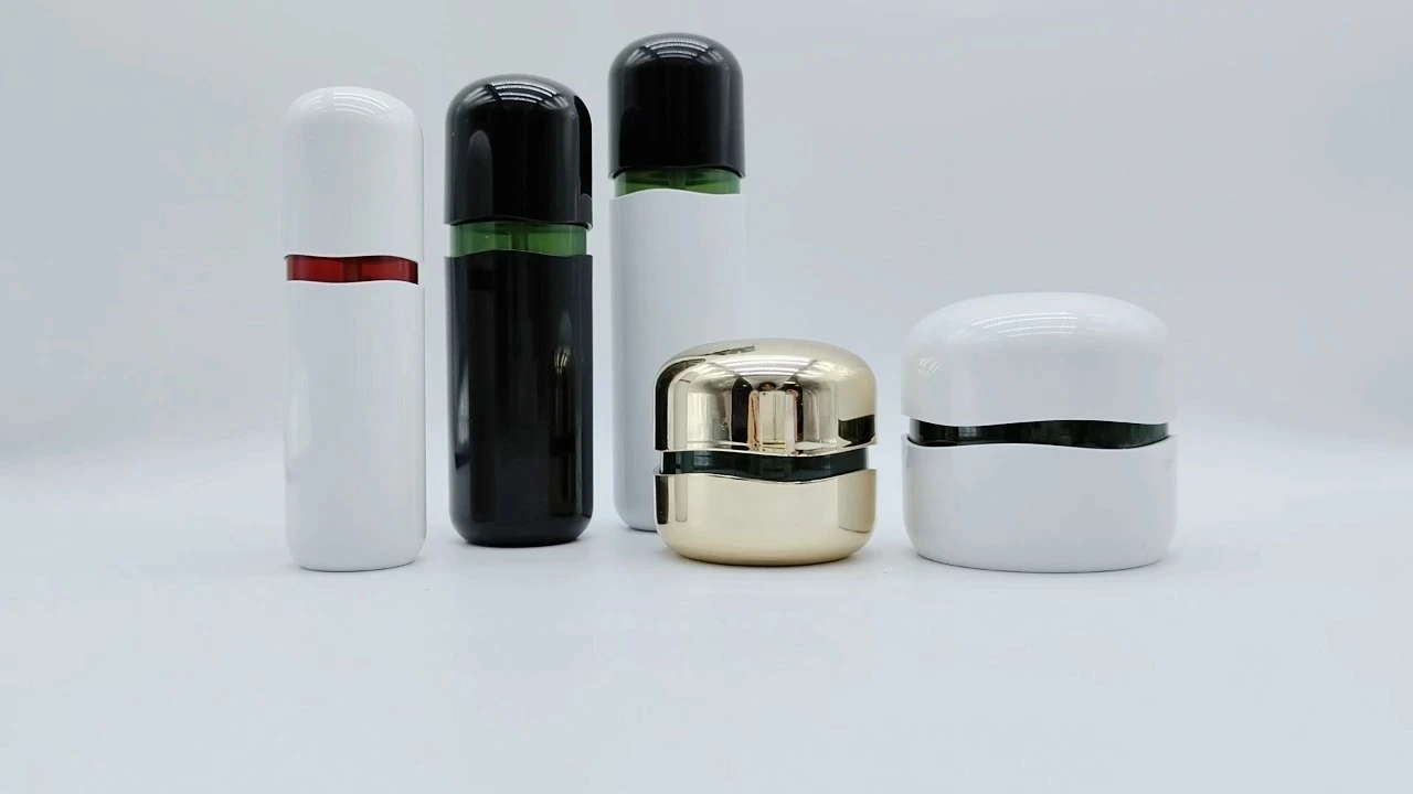 Glamorous white/gold/Black acrylic double-wall cream bottles jars set 1