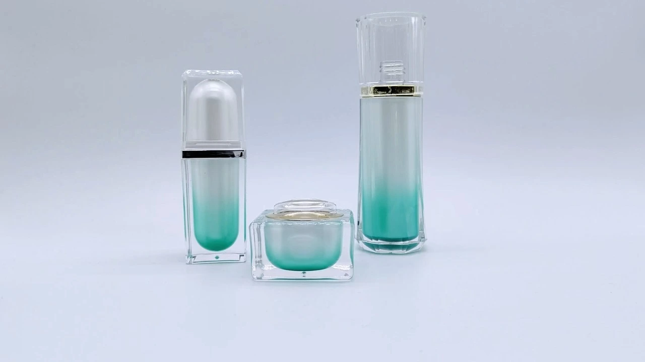 Glamorous gradient green acrylic double-wall cream bottles and jars set with gold-plated decoration 1