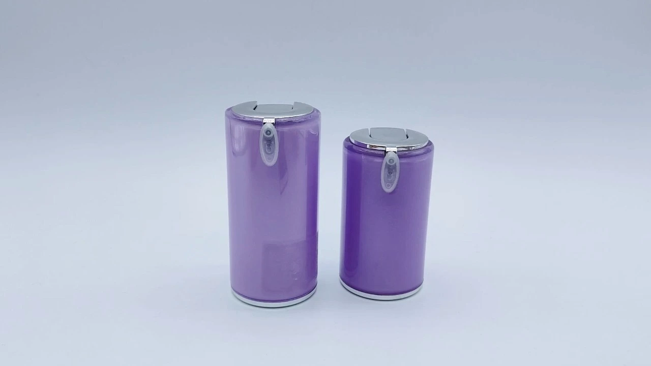 Glamorous 30ml/50ml Purple Pearlescent acrylic cylindrical lotion bottles 1
