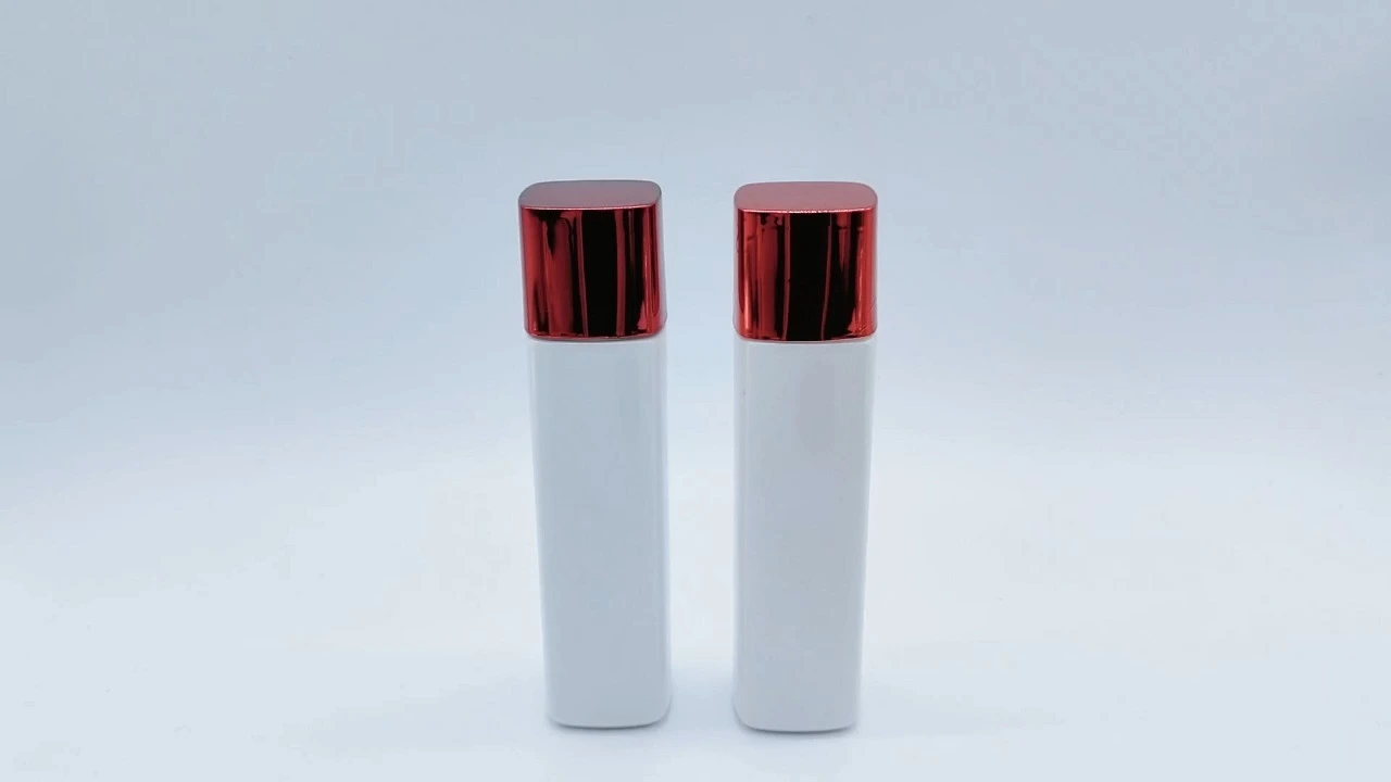 Glamorous 150ml white PP lotion bottles with Red gold caps 1