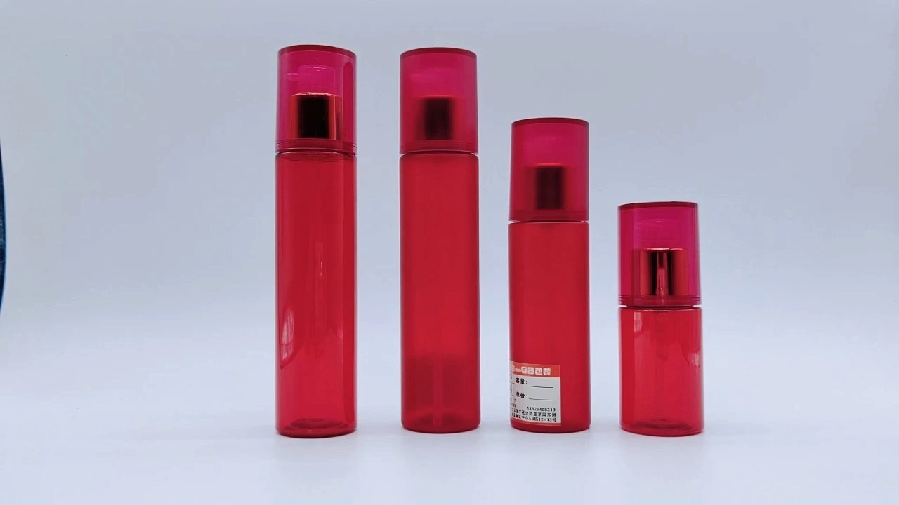 Glamorosas botellas de loción acrílica transparente esmerilada roja de 50 ml/120 ml/150 ml 1