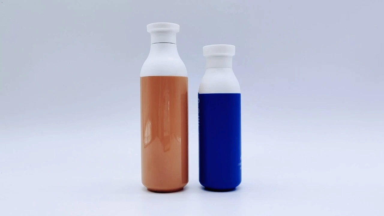 Glamorosas botellas de loción PP de color marrón amarillento/azul de 100 ml/200 ml 1