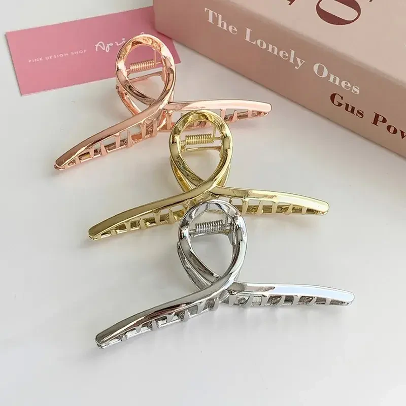 DOWELL High-quality gold hair clips Hand-polished alloy surface cross hair grip bright metal claw hair clips 1