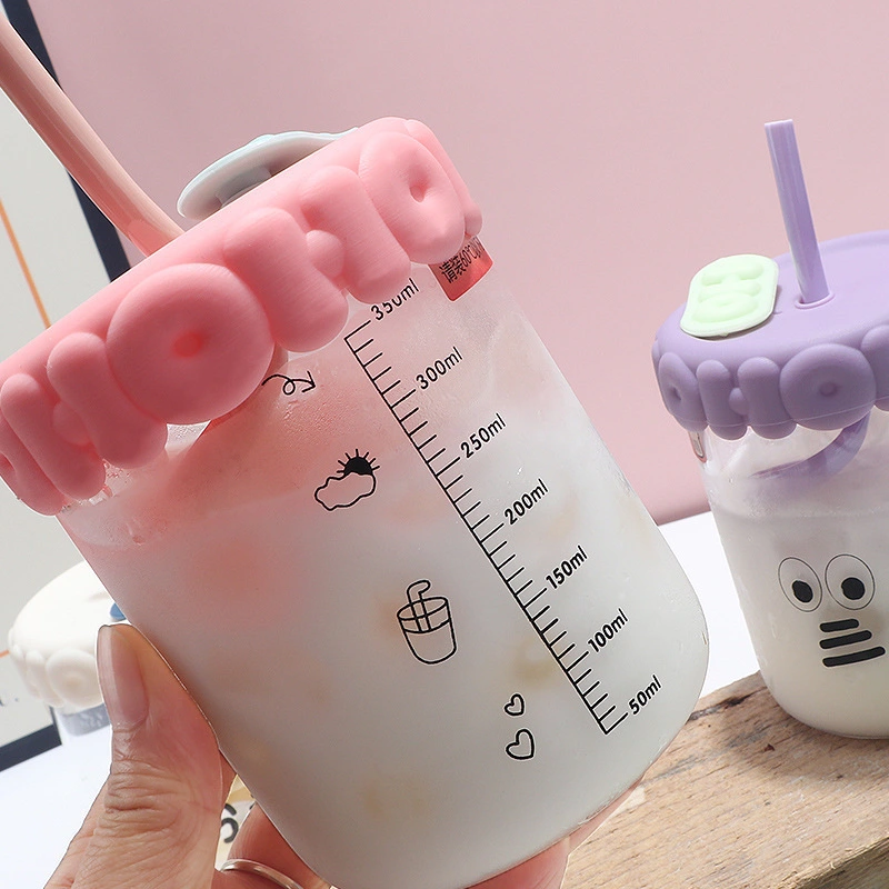 Milk tea cup personalized high temperature resistant with lid spiral straw High borosilicate glass+PP cup coffee cup 1