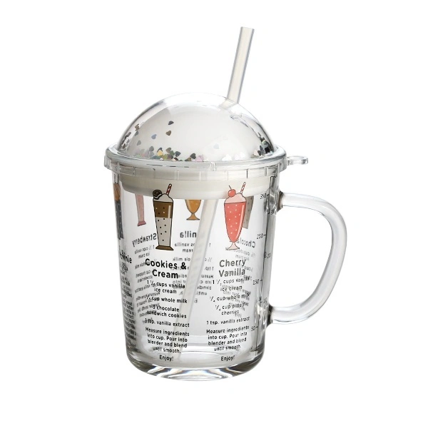 Customized Single Wall Tumbler Glass With Lid , Containers Tea Whiskey Glass Cup with Straw for Kids coffe juce cup glass 1