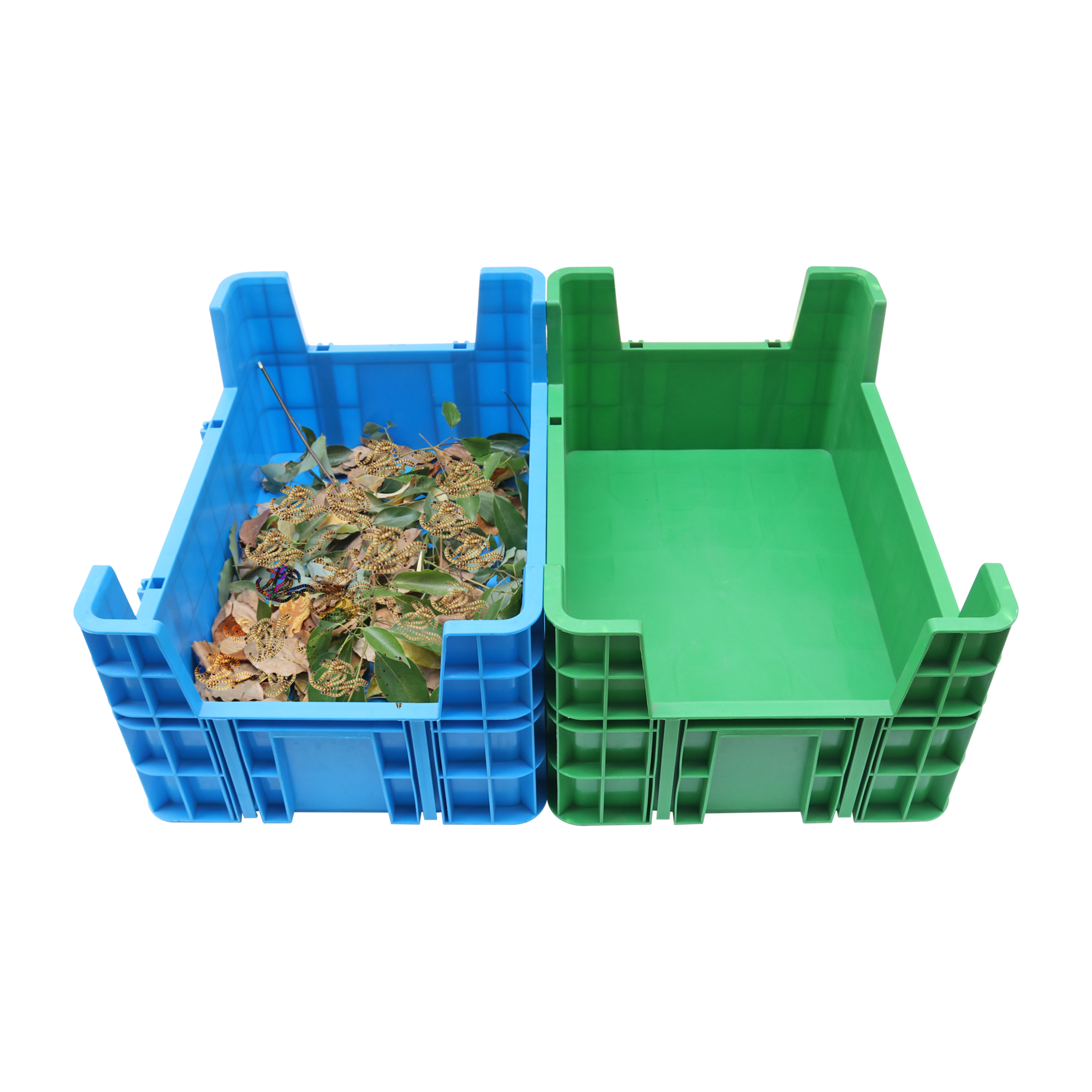 Dimensiune personalizată Pp Cutie de plastic stivuită Cu patru colțuri Cutie de reproducere a insectelor Coș stivuitor Tavă de plastic Tavă de reproducere a viermilor de făină 8