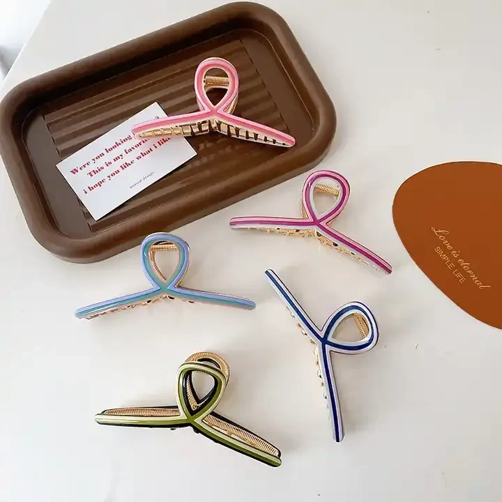 DOWELL 굵은 모발용 심플 초대형 12cm 아세테이트 메탈 헤어 클로 클립 1