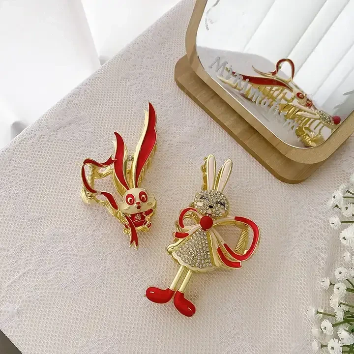 DOWELL nouveau français grand métal mignon lapin strass pince à cheveux pour cheveux épais 1