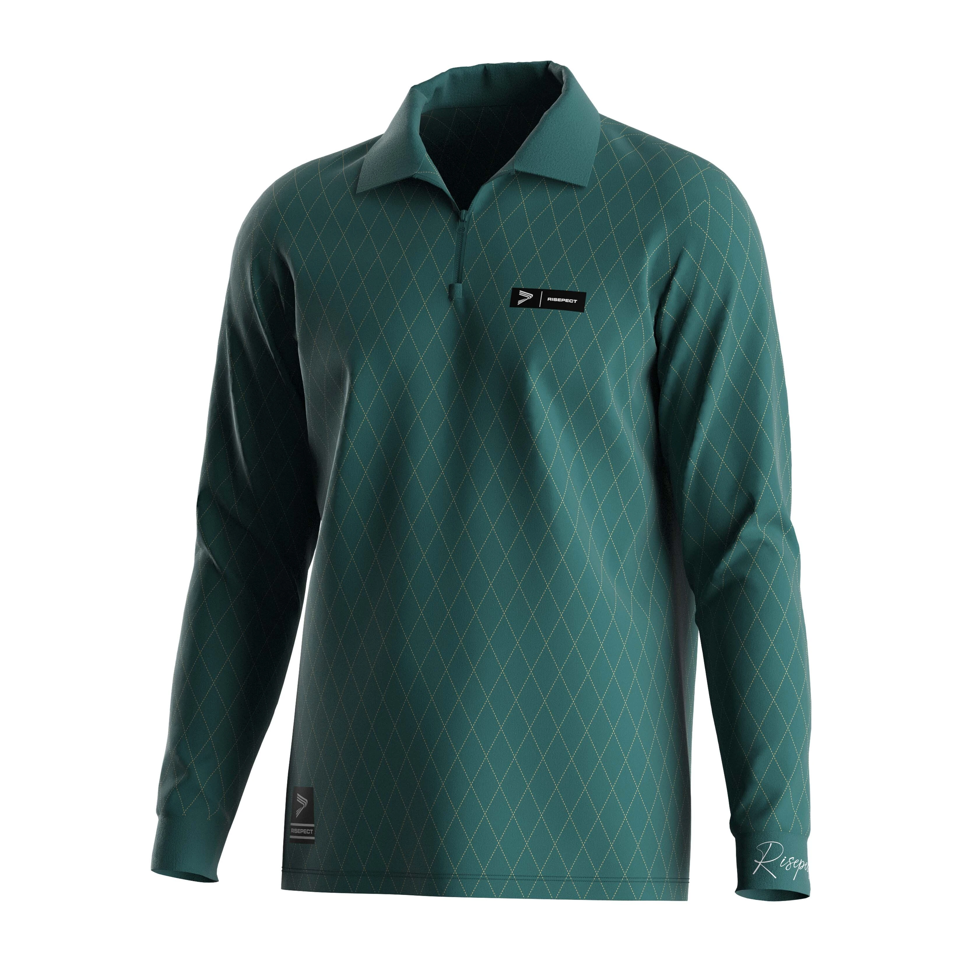 RISE Jade Green Slim-Fit Golf Polo Shirt Zip Long Sleeve 1