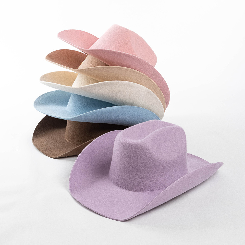 Sombrero de jazz de mezclilla de fieltro de lana con sombrilla para exteriores con borde vuelto hacia arriba 2