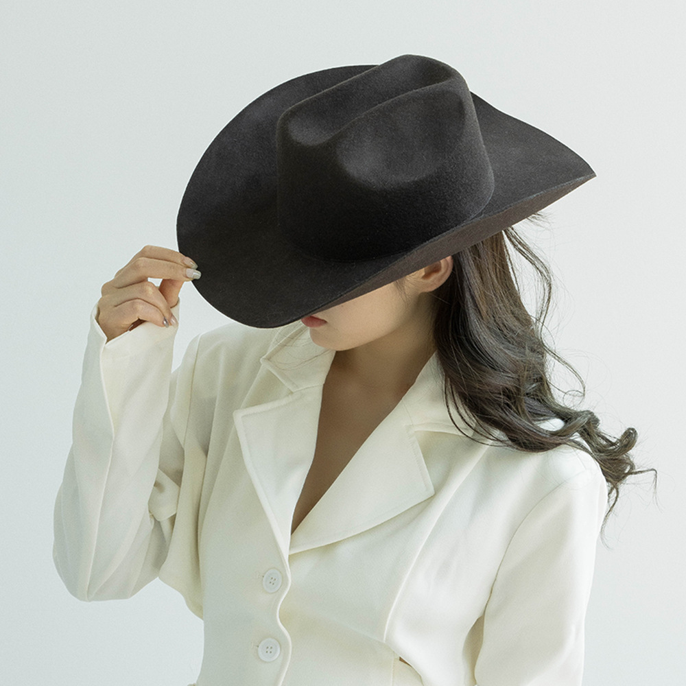Sombrero de jazz de mezclilla de fieltro de lana con sombrilla para exteriores con borde vuelto hacia arriba 3
