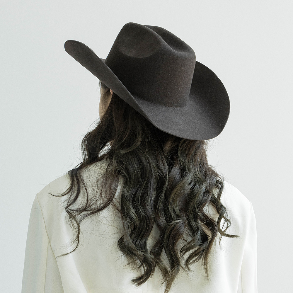 Sombrero de jazz de mezclilla de fieltro de lana con sombrilla para exteriores con borde vuelto hacia arriba 4