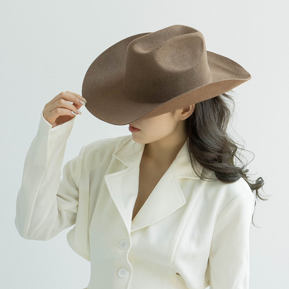 Sombrero de jazz de mezclilla de fieltro de lana con sombrilla para exteriores con borde vuelto hacia arriba 5